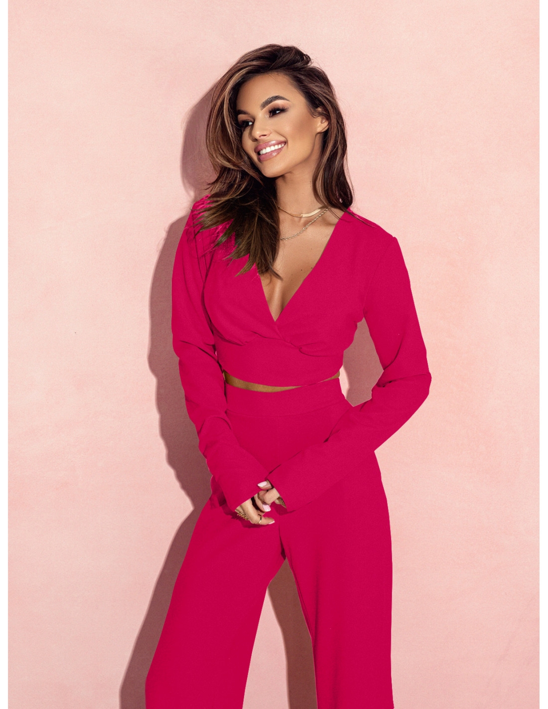 Elegancki komplet ze spodniami FAIZA - fuksjowy