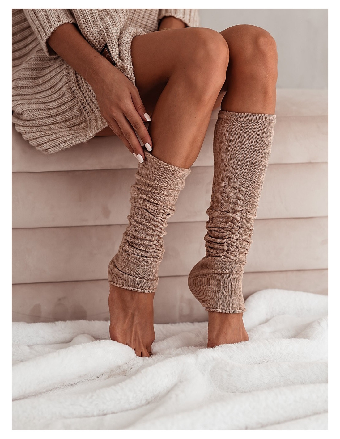 Getry ocieplacze bawełniane ażurowe DITA- beżowe