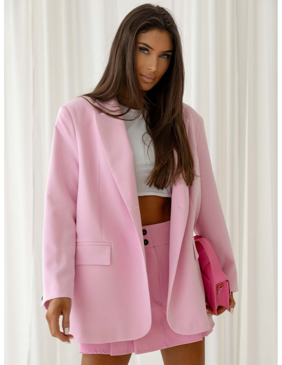 Długa marynarka oversize RIVIERA - pudrowy róż