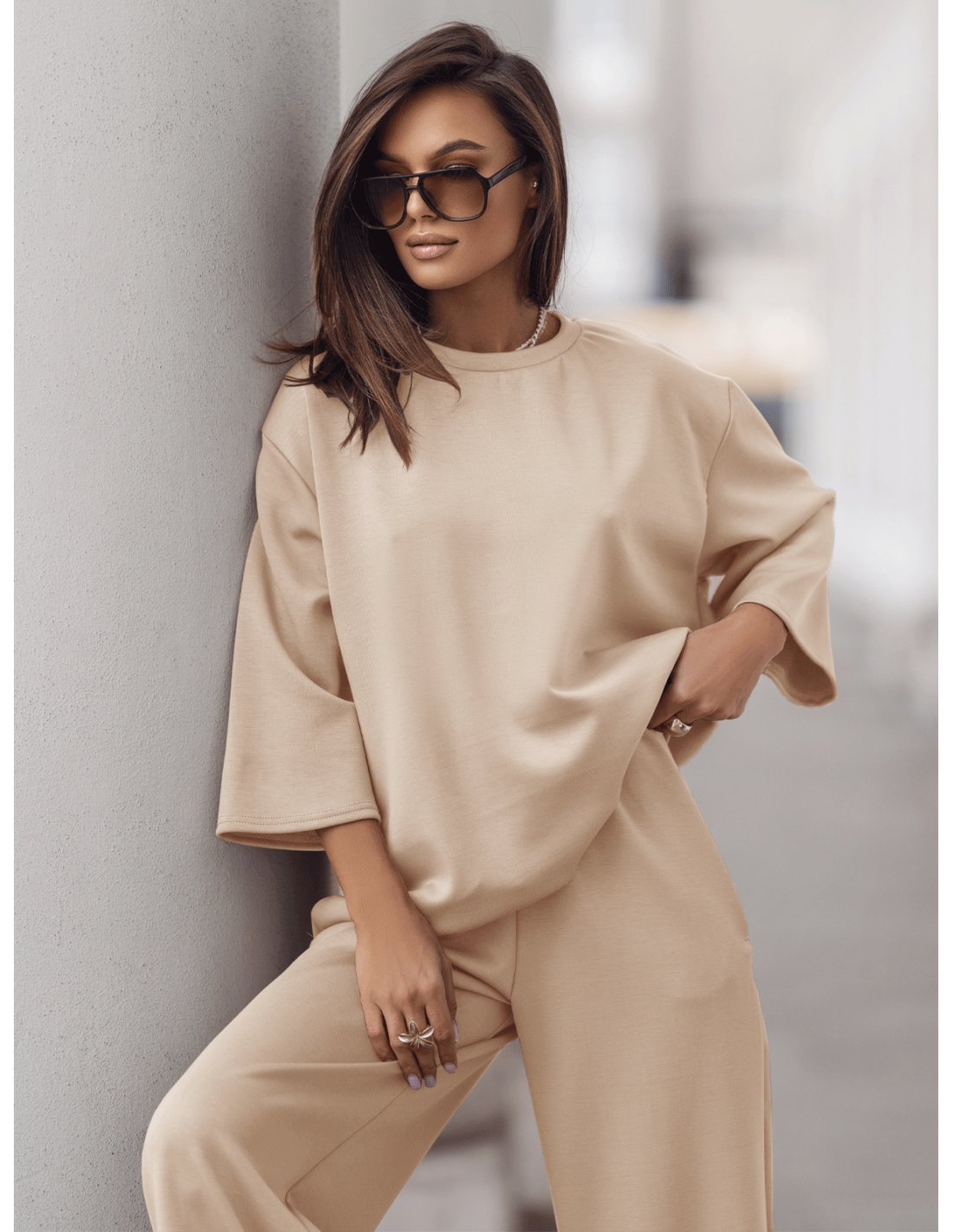 Stylowy komplet dresowy z tencelu MEGARA - beżowy