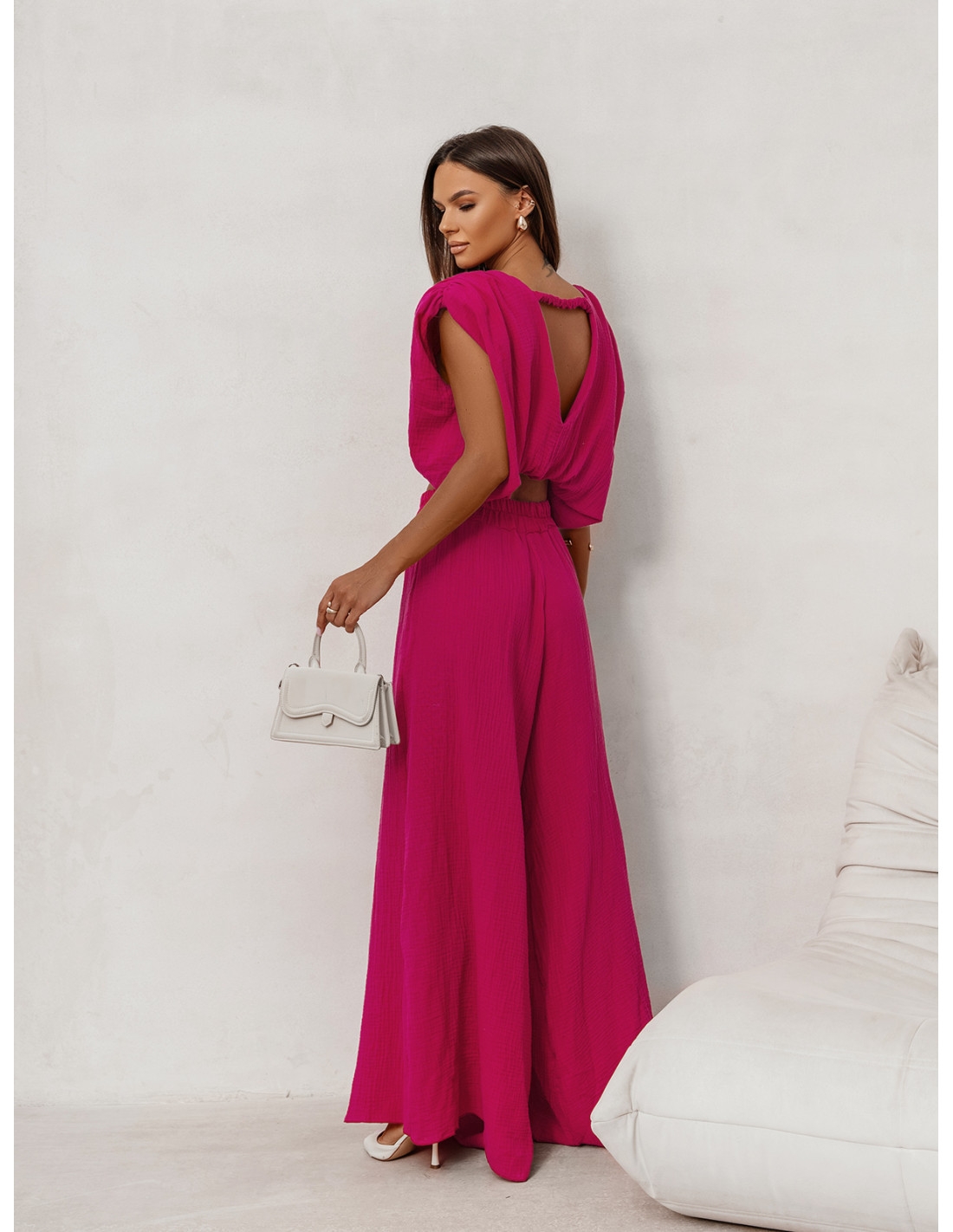 Muślinowy komplet bluzka i spodnie ZAYRA - fuksjowy