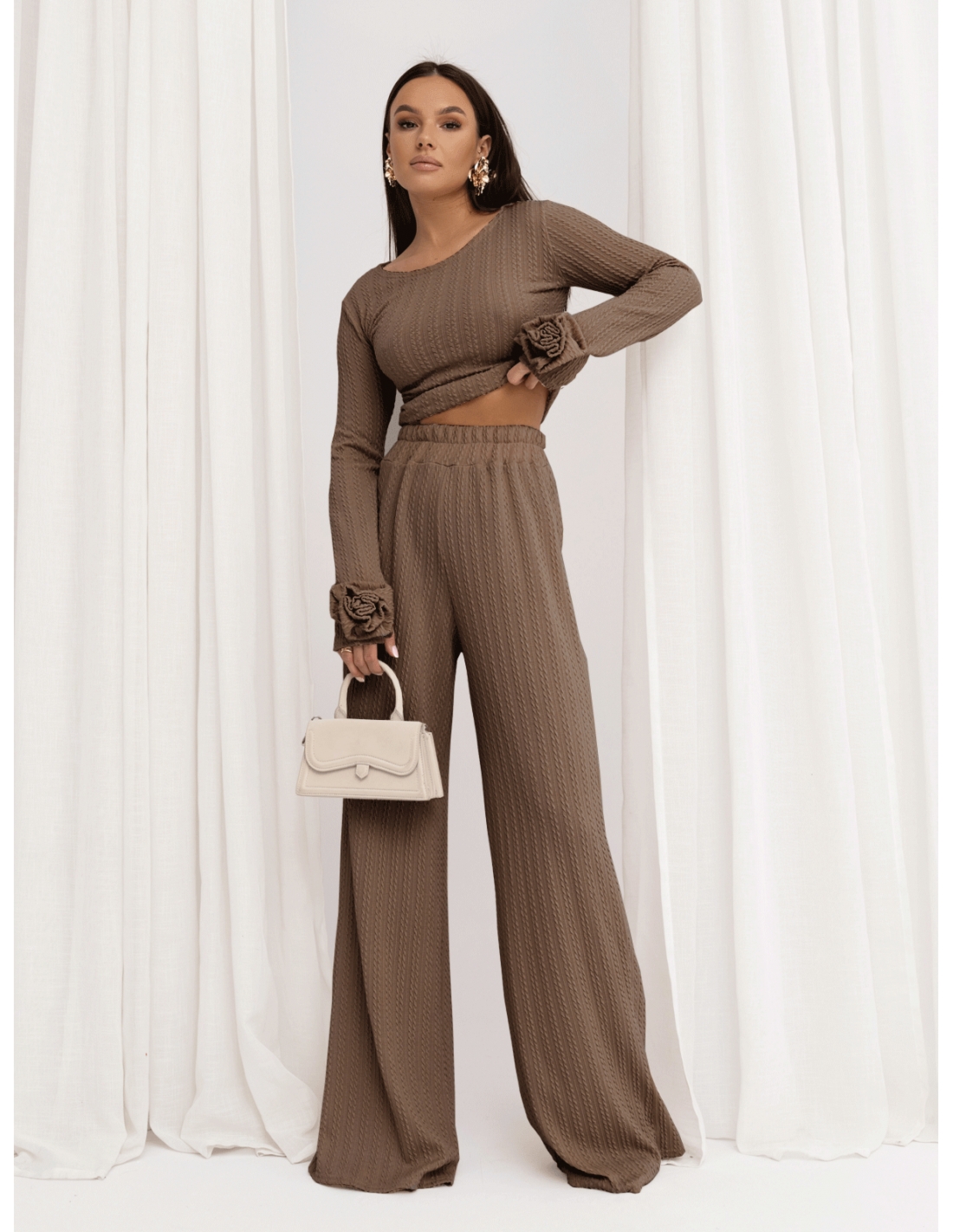 Stylowy komplet z plecionej dzianiny MAVEN - cappuccino