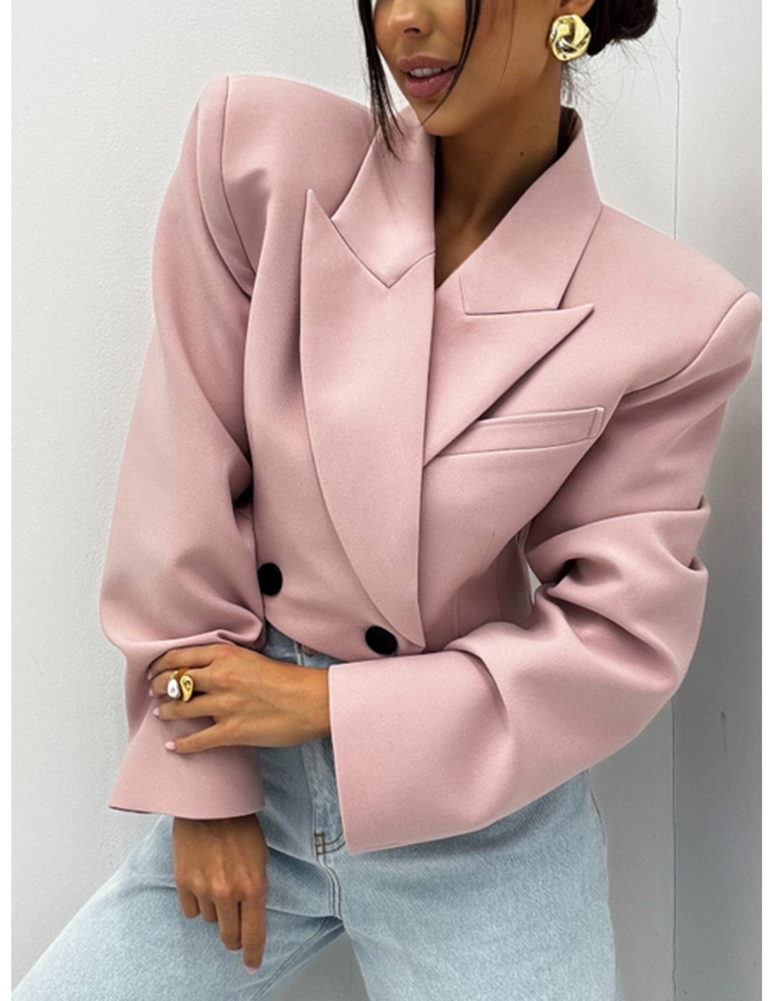 Elegancka krótka marynarka oversize KAMALU - brudny róż