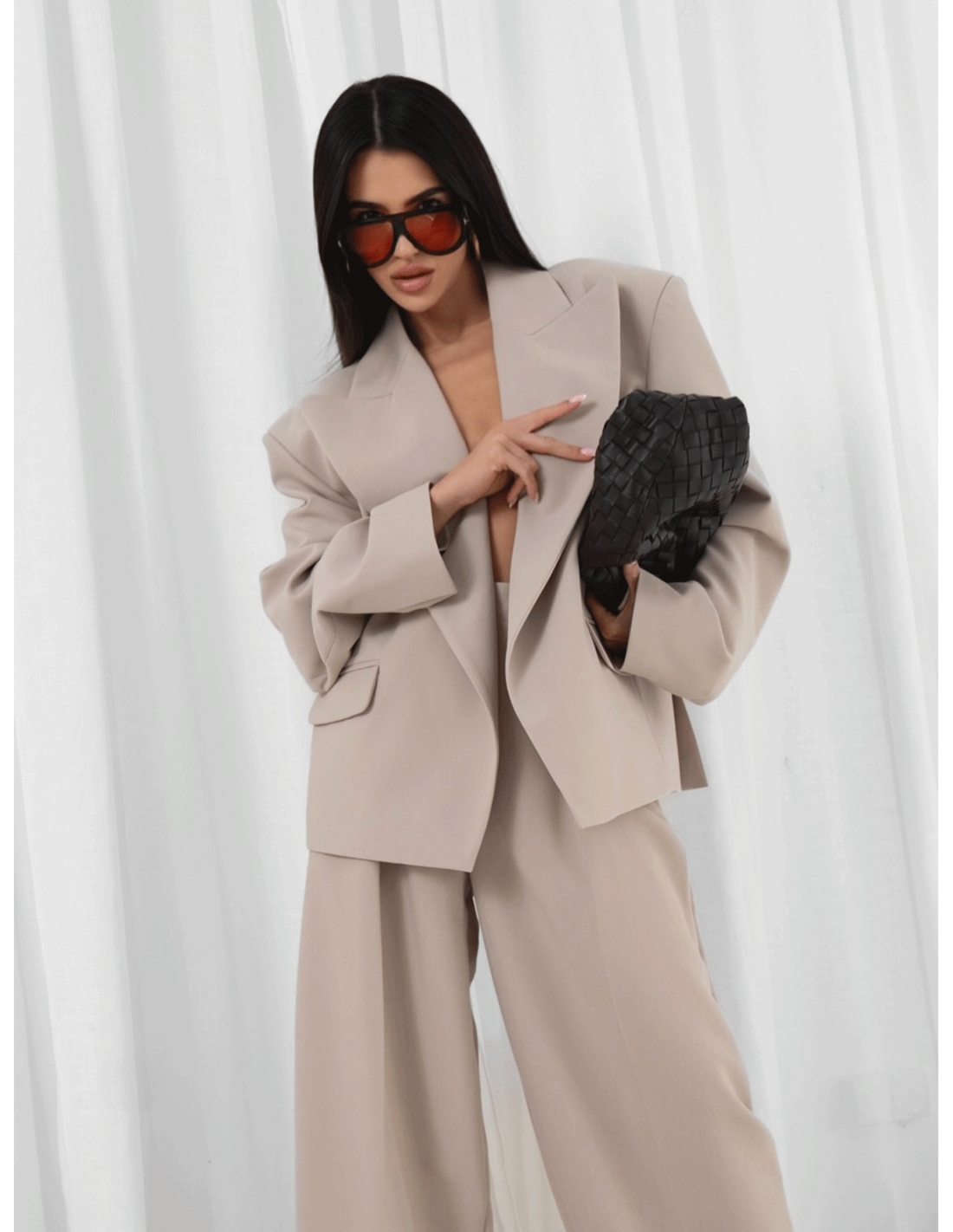 Stylowa marynarka oversize GILIS - cappuccino