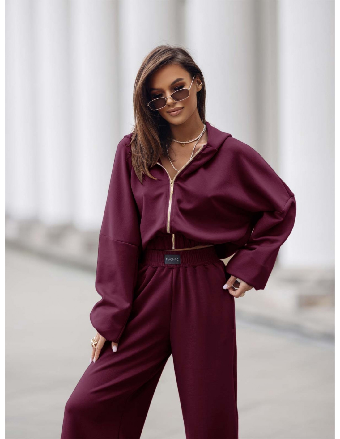 Stylowy komplet dresowy z tencelu MIKKA - bordowy