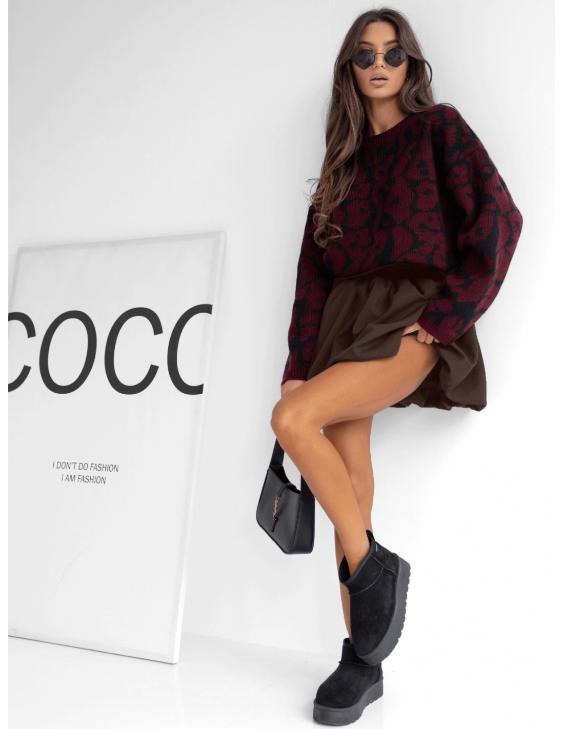 Spódnica mini bombka z szeroką gumą SALUD - czekoladowa