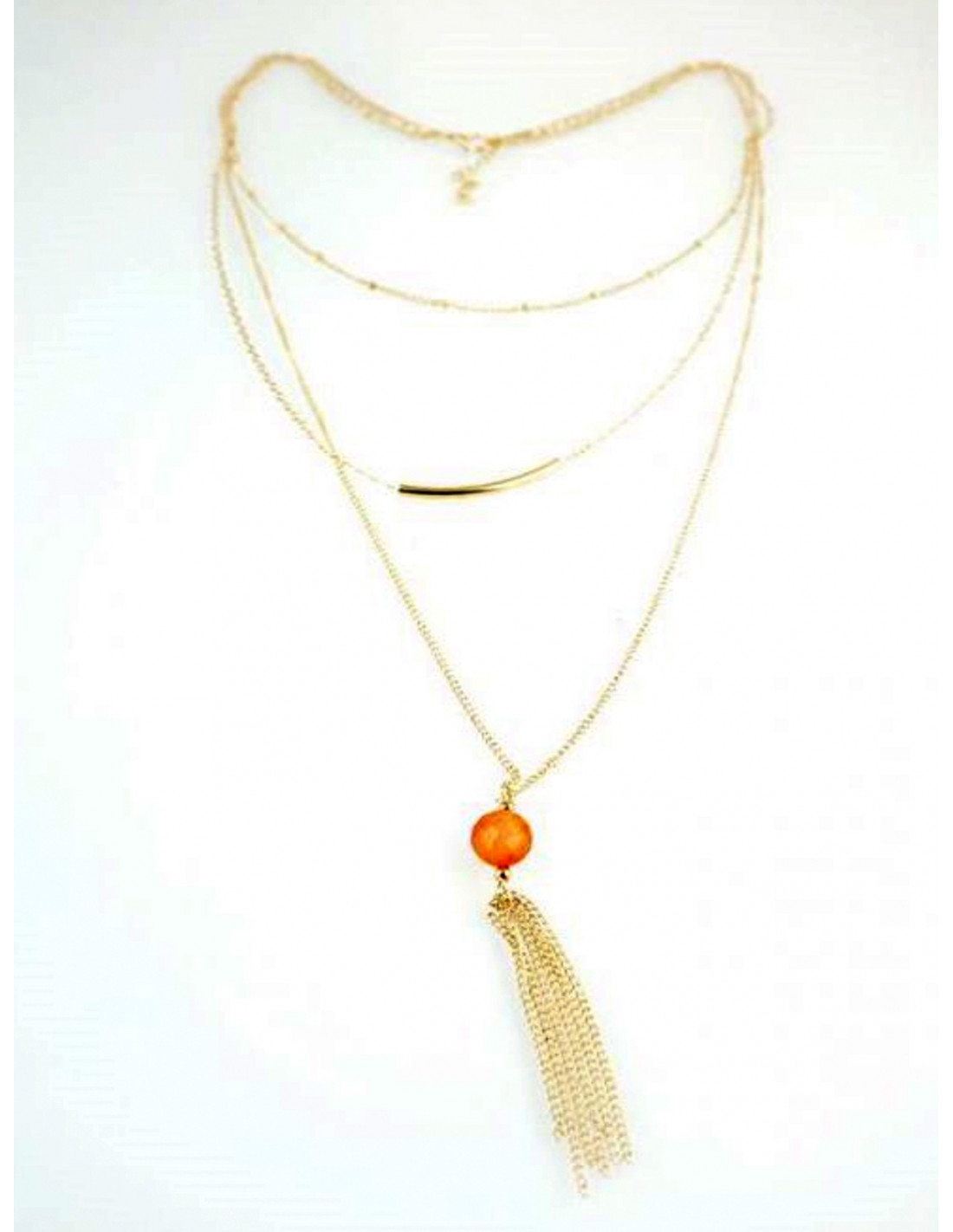 Naszyjnik długi potrójny z koralikiem - pomarańczowy