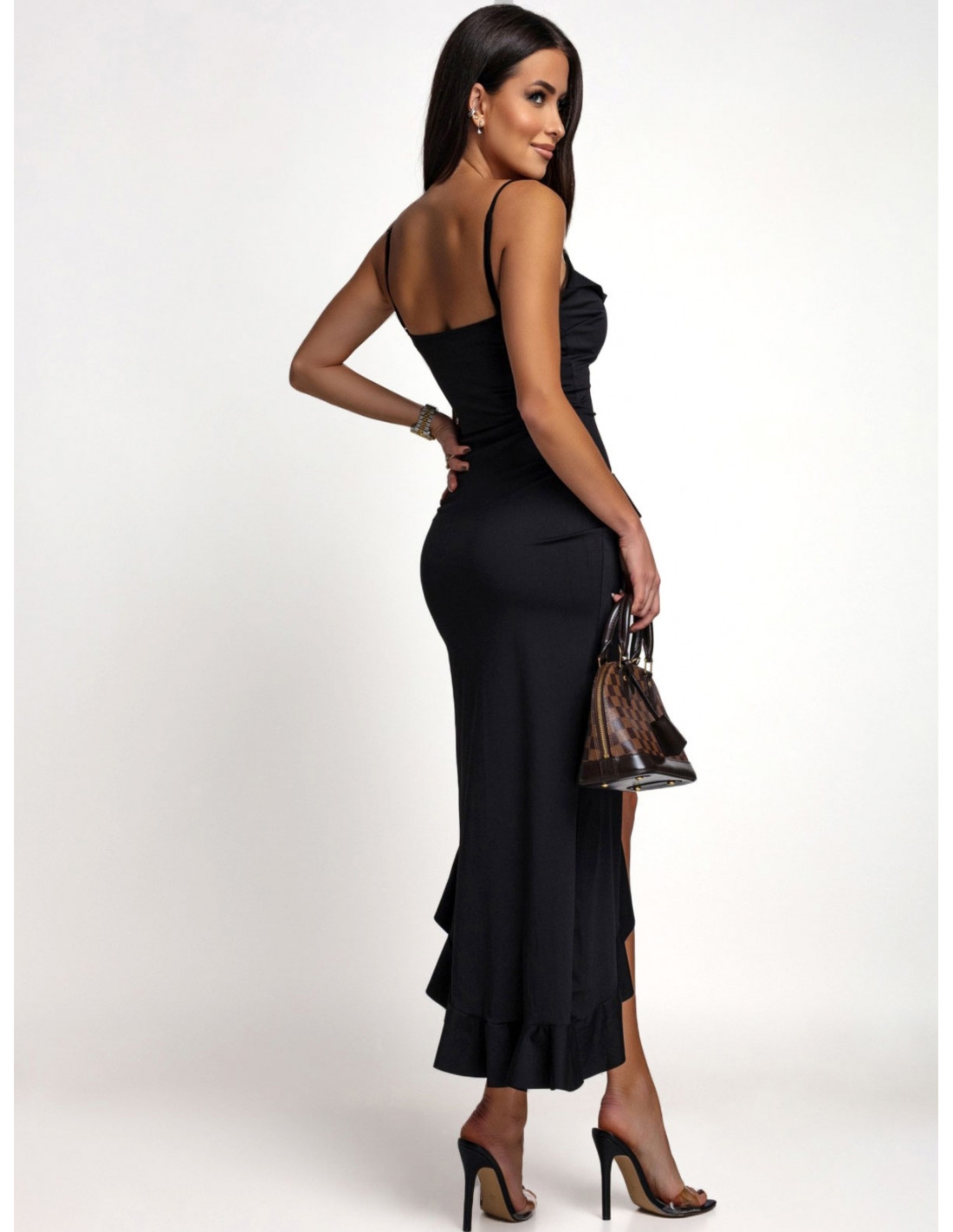 Dopasowana maxi sukienka falbanami ARIYA - czarna