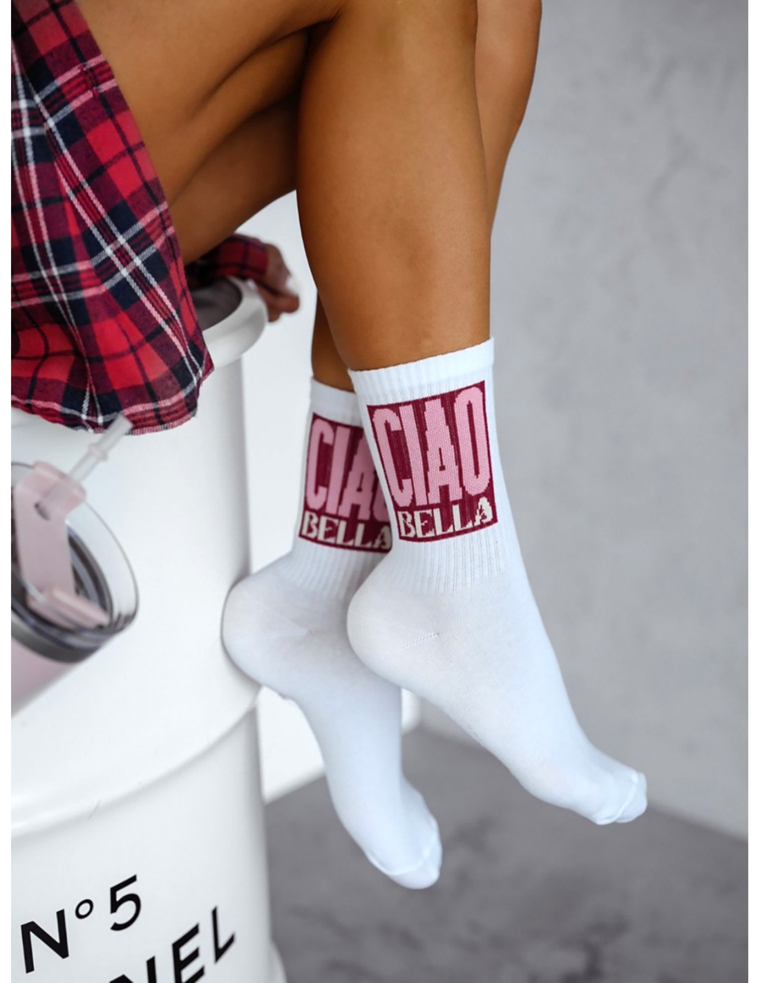 Skarpetki damskie CIAO BELLA - biało-różowe