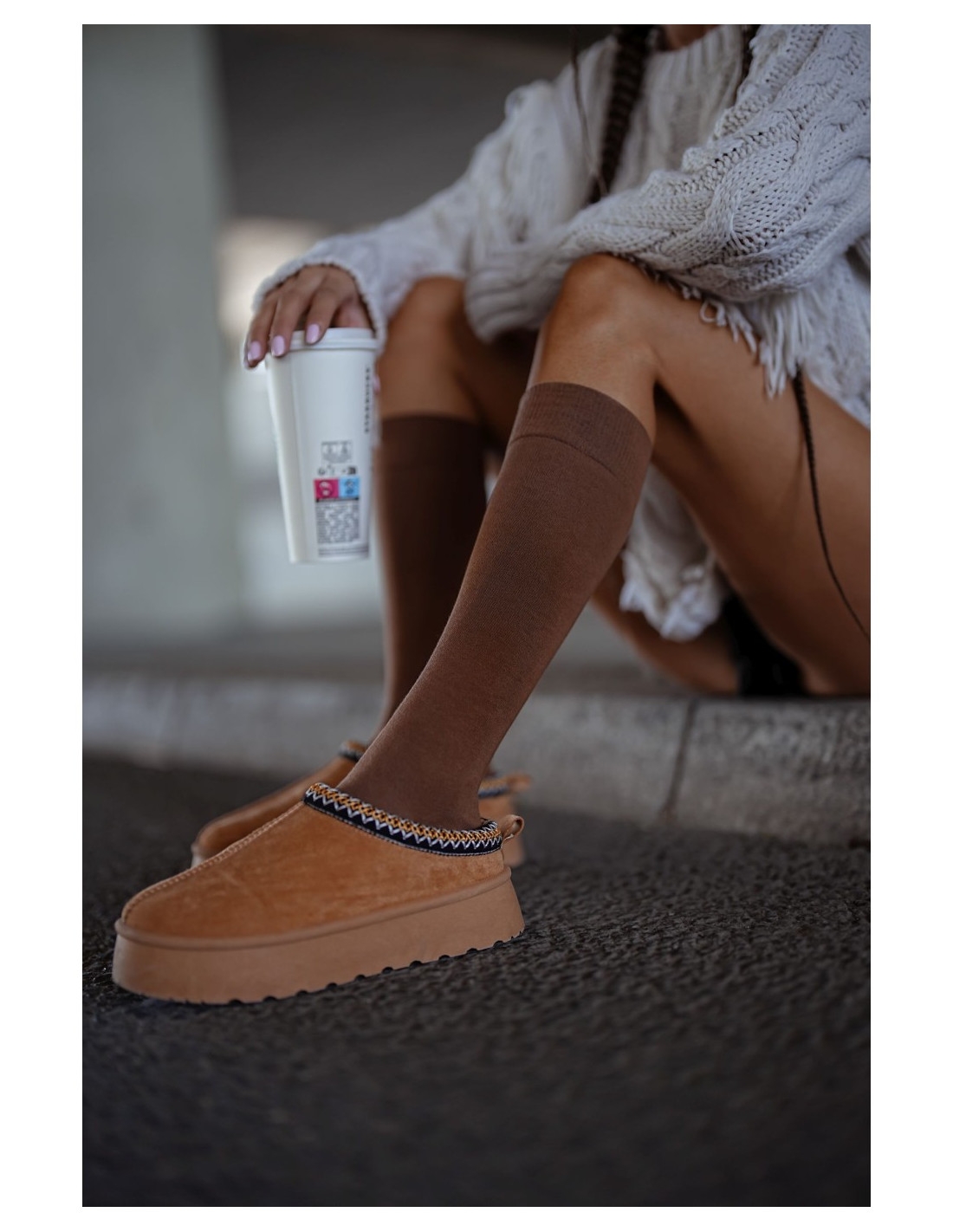 Podkolanówki skarpety gładkie TELNA - karmelowe