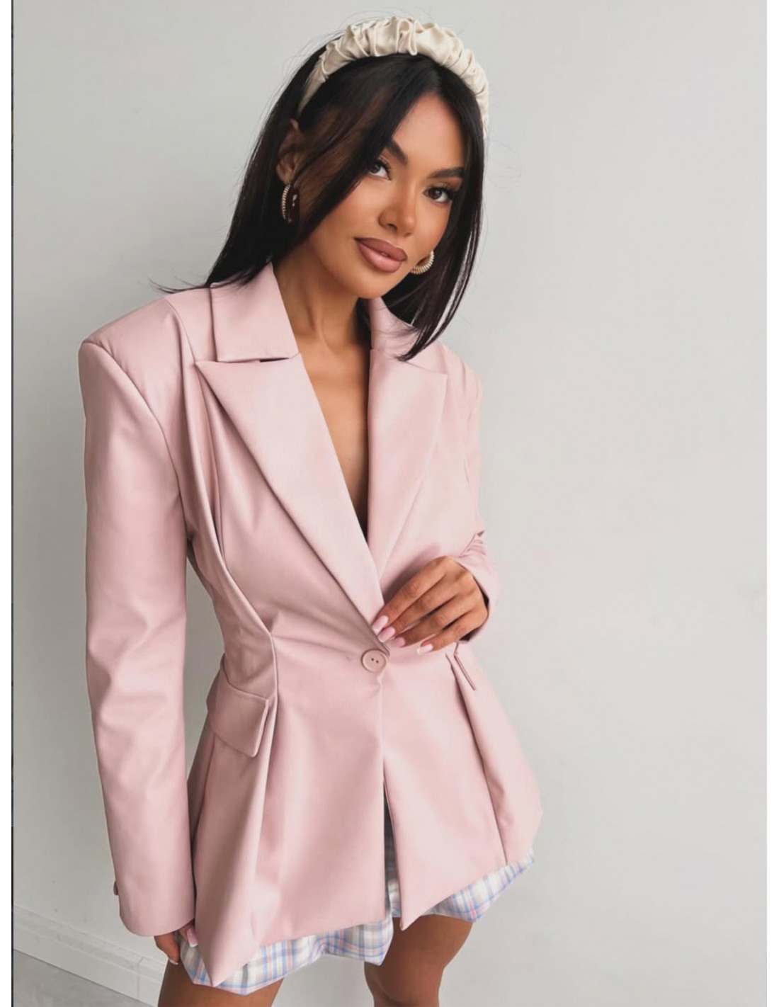 Długa taliowana marynarka TERRY - brudny róż