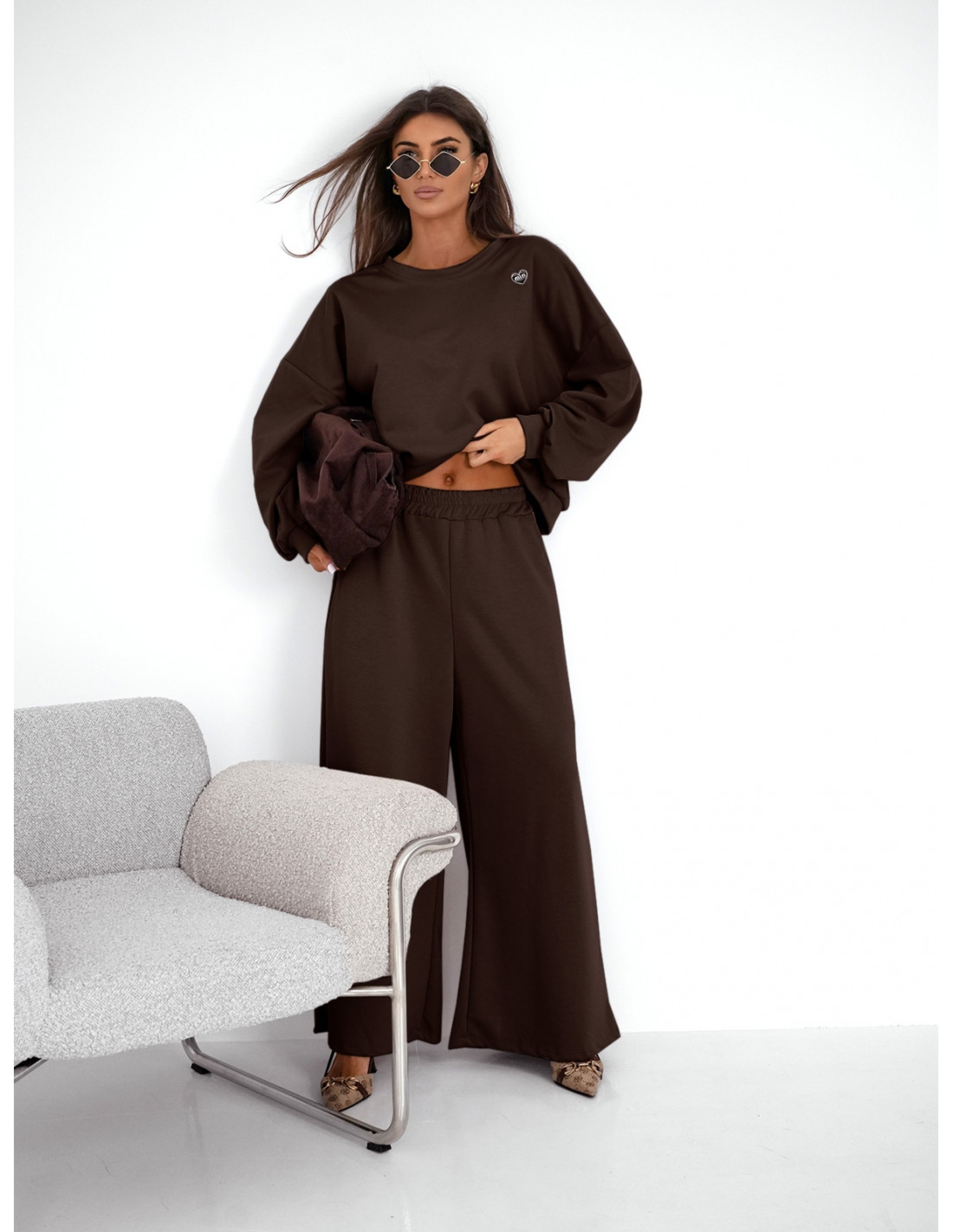 WP Komplet z wiskozy z szerokimi spodniami - czekoladowy
