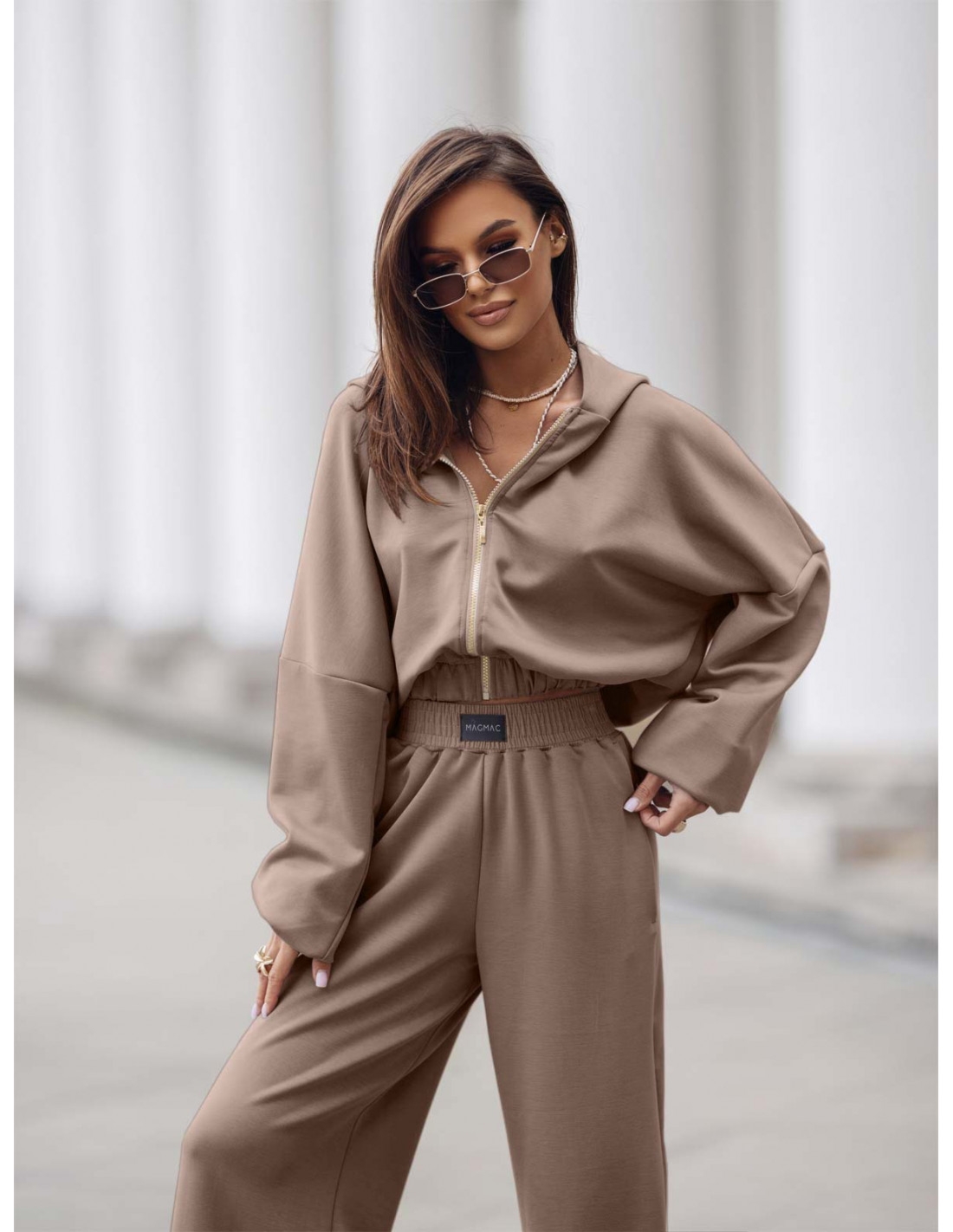 Stylowy komplet dresowy z tencelu MIKKA - mocha mousse