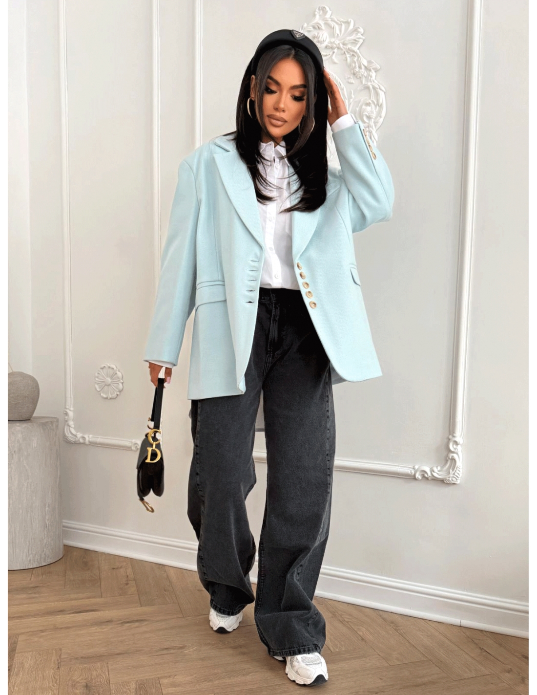 Długa marynarka z wiskozą ZINELLA - błękitna