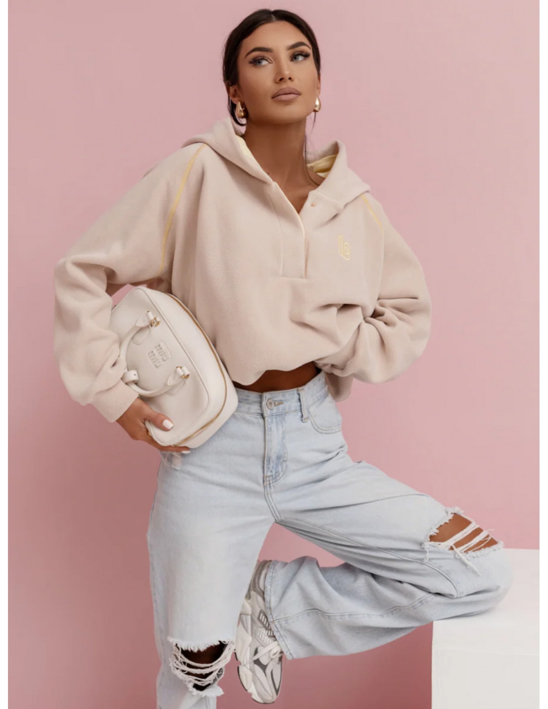 Polarowa bluza z kapturem SEYEN - beżowa