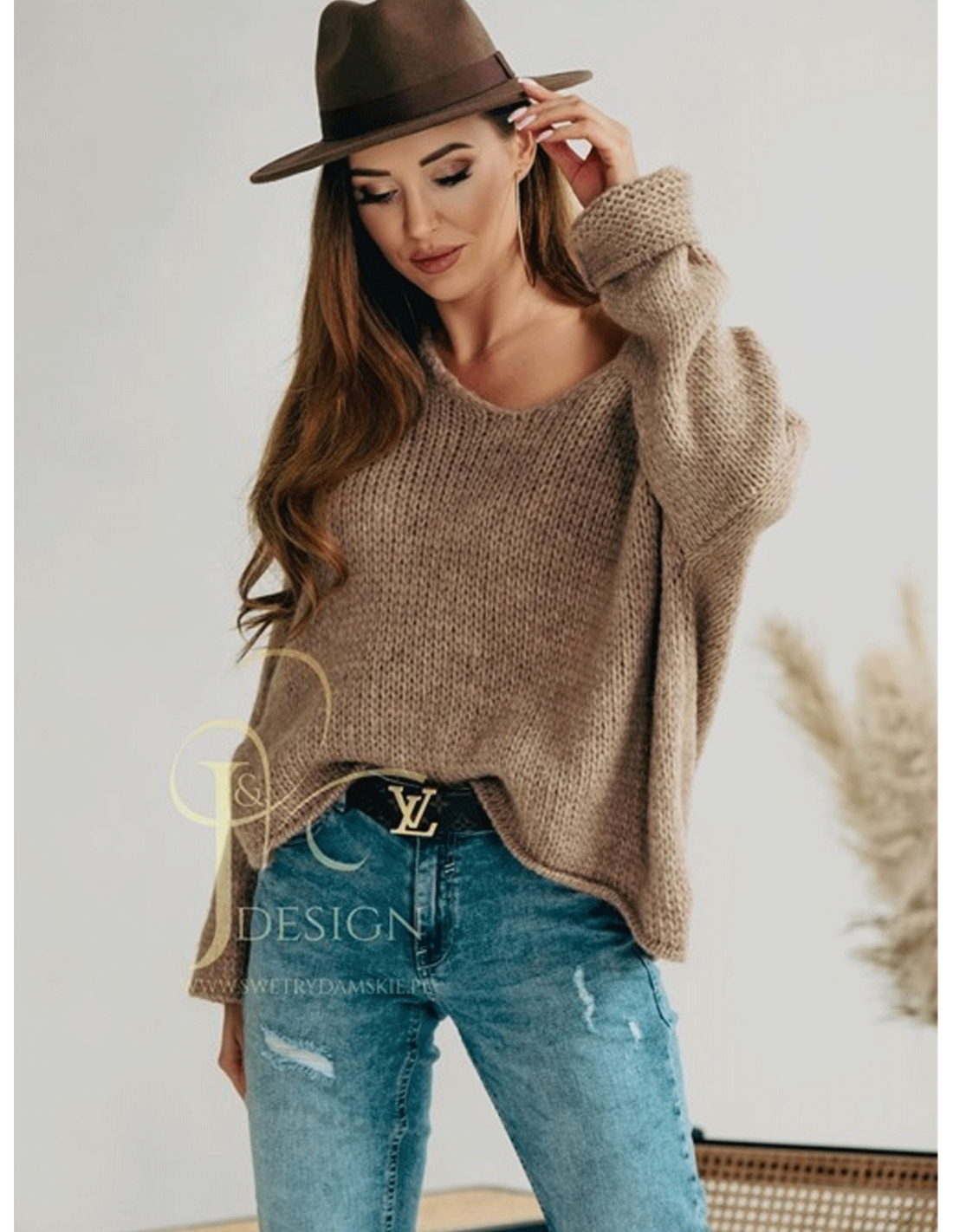 Sweter oversize z domieszką wełny PEDRO - cappuccino