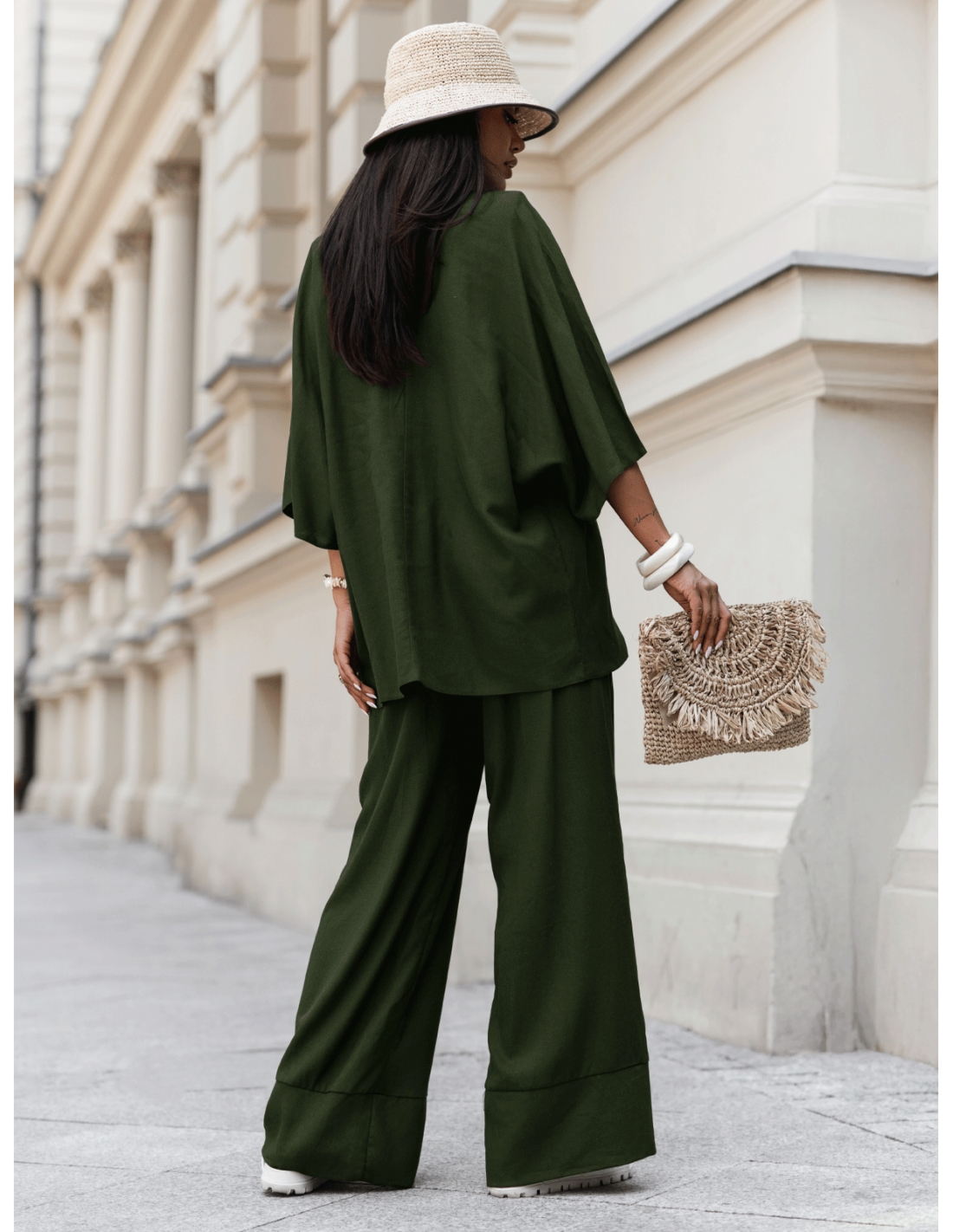 Lniany komplet 2w1 z szerokimi spodniami SHEILA – khaki