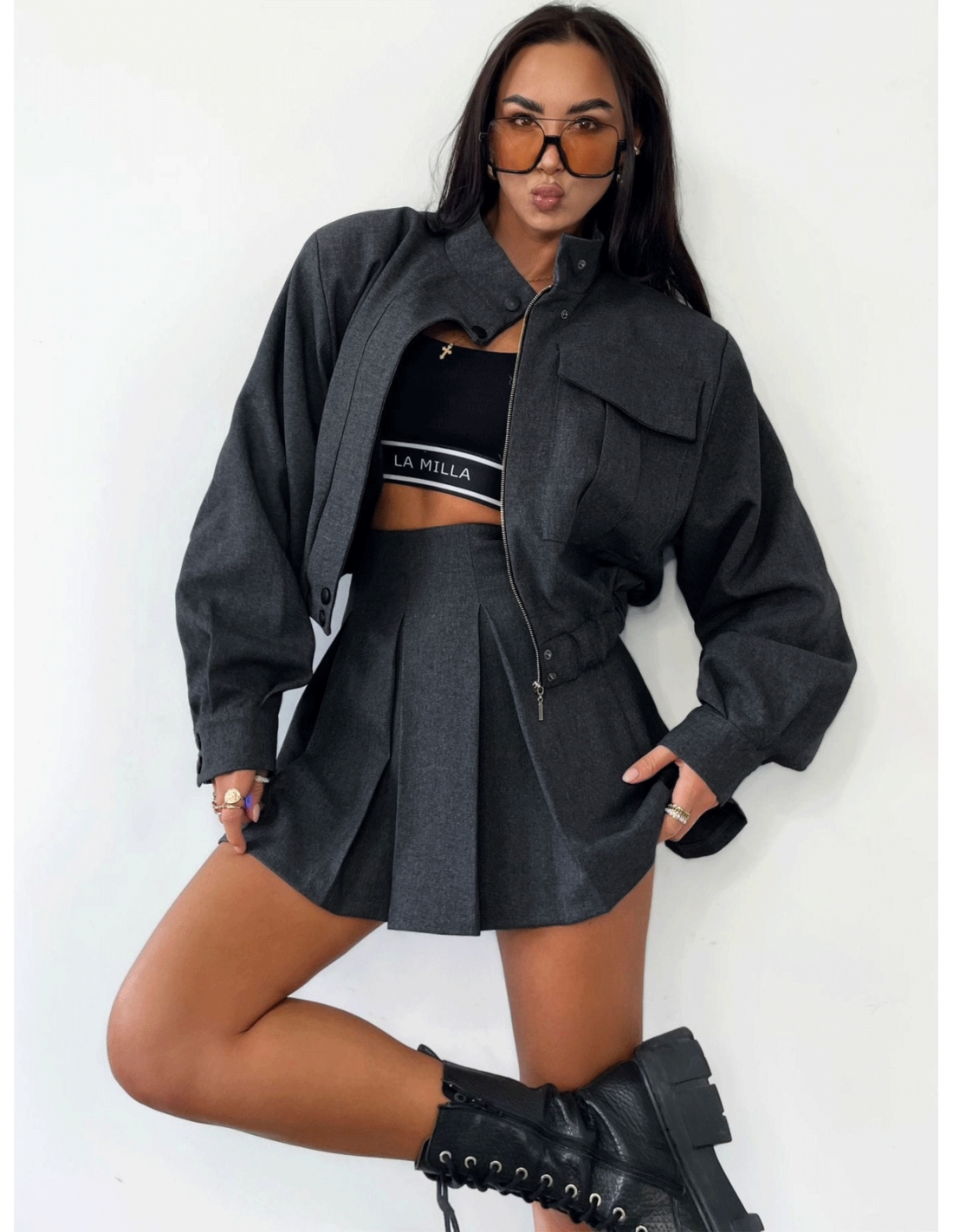 Plisowane jeansowe spódnico-spodenki KIELE - ciemny jeans