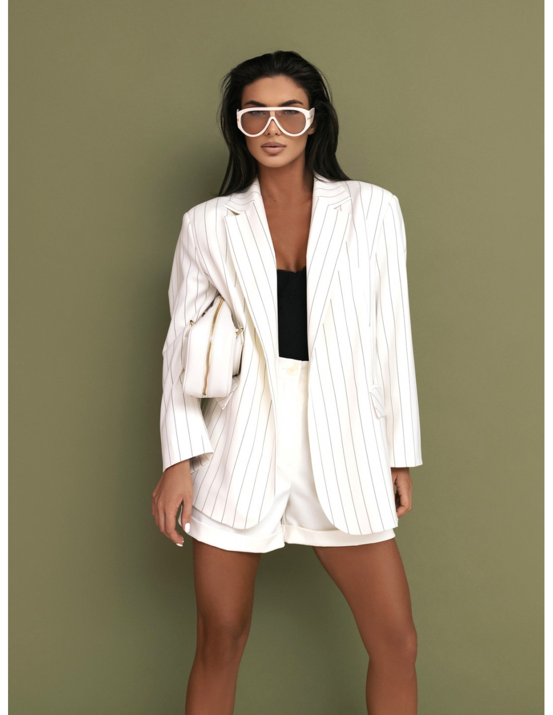 Elegancka marynarka oversize w paski CASJA - ecru