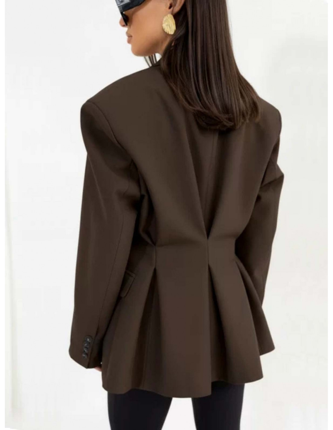 Taliowana marynarka z wiskozą MARVELLA - czekoladowa