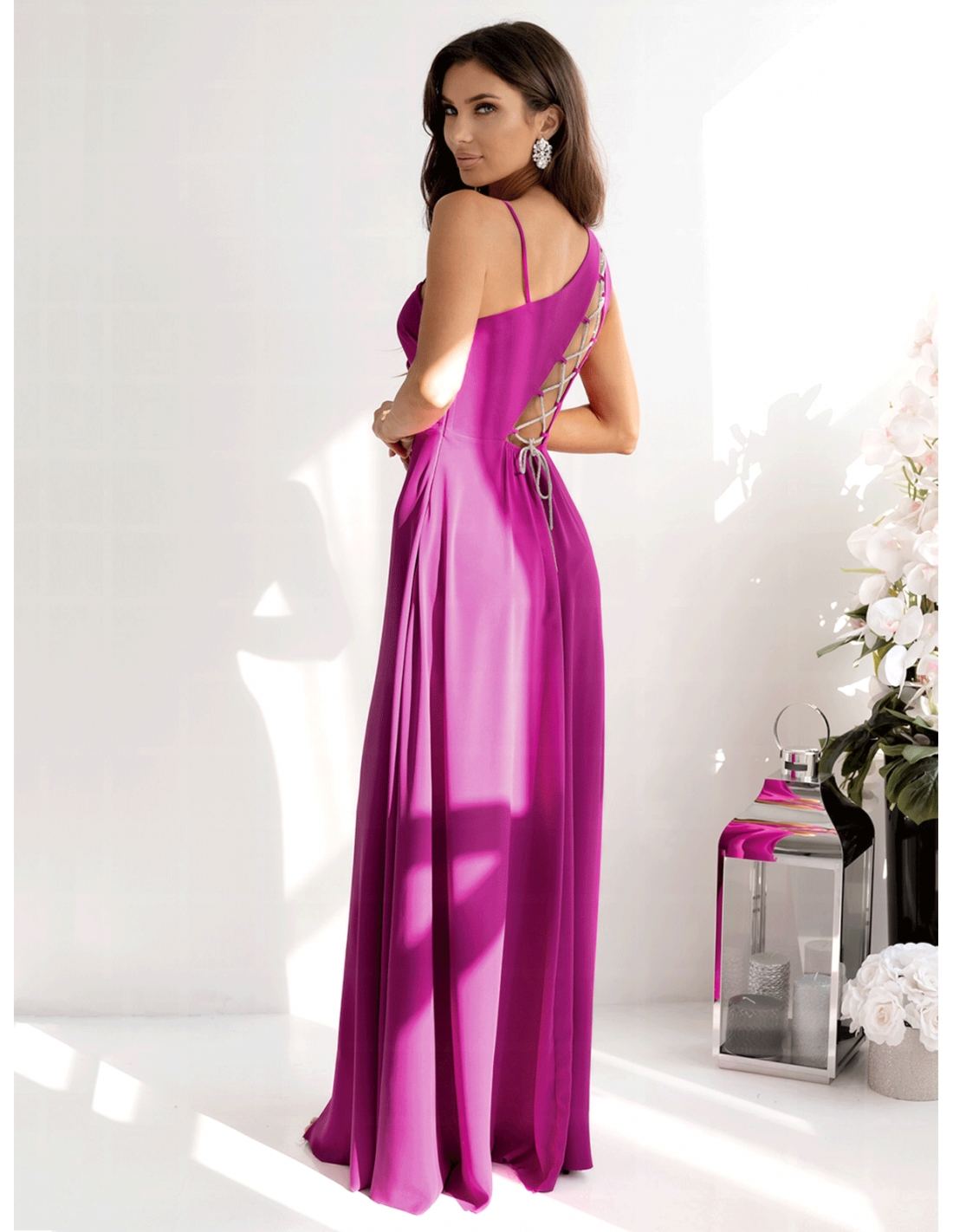 Elegancka sukienka maxi na jedno ramię MONAKO - fuksjowa