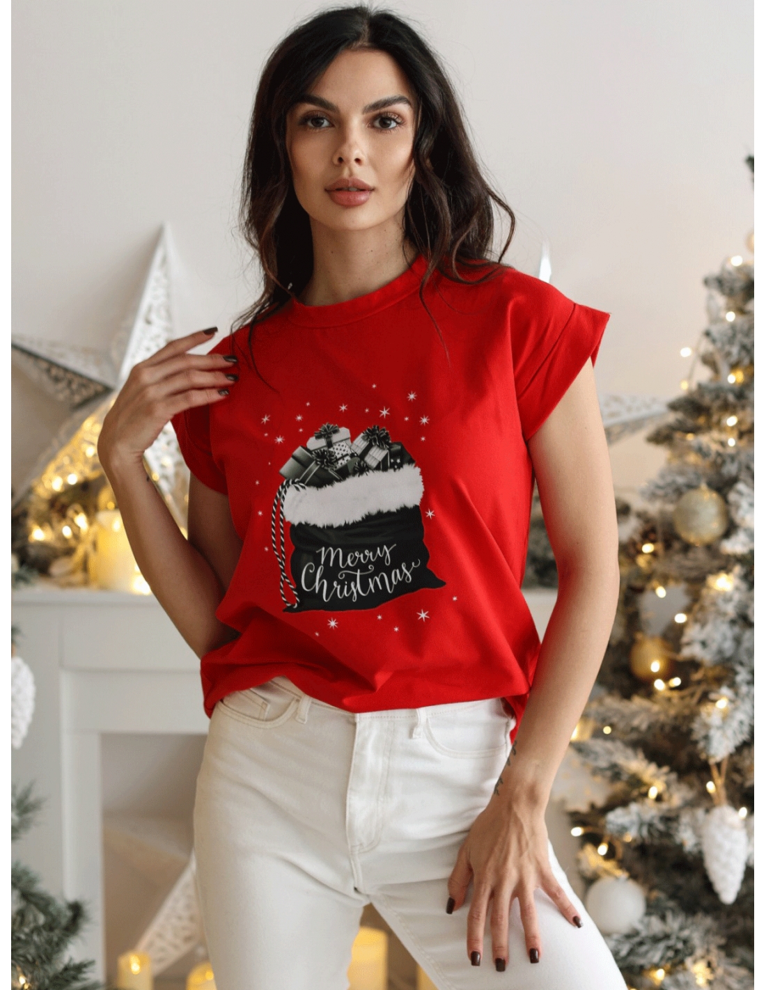 T-shirt z motywem świątecznym KLAUS czerwony - wzór 2