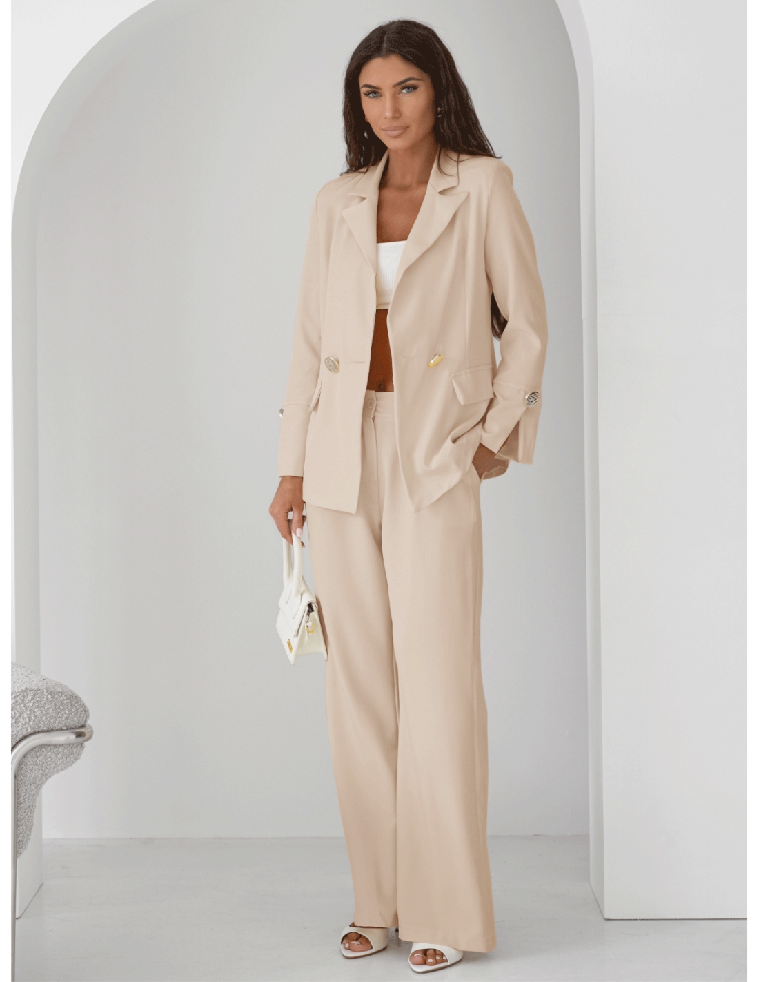 Komplet marynarka i szerokie spodnie KIZZY - beżowy