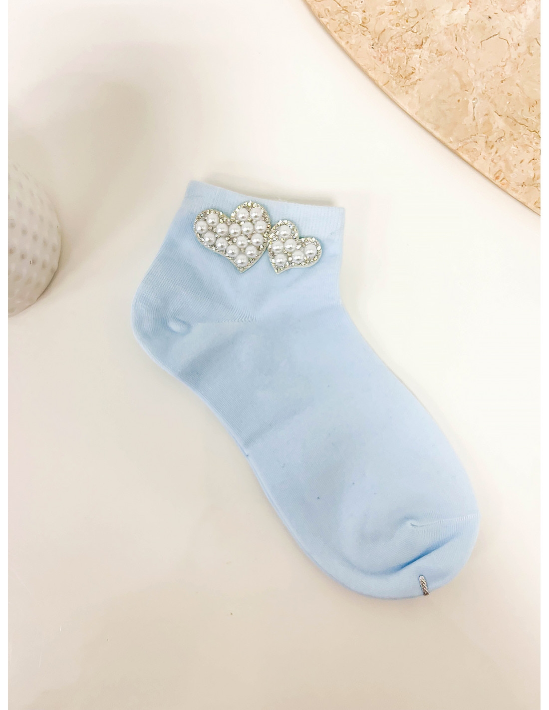 Skarpetki PERŁOWE SERCE - błękitne