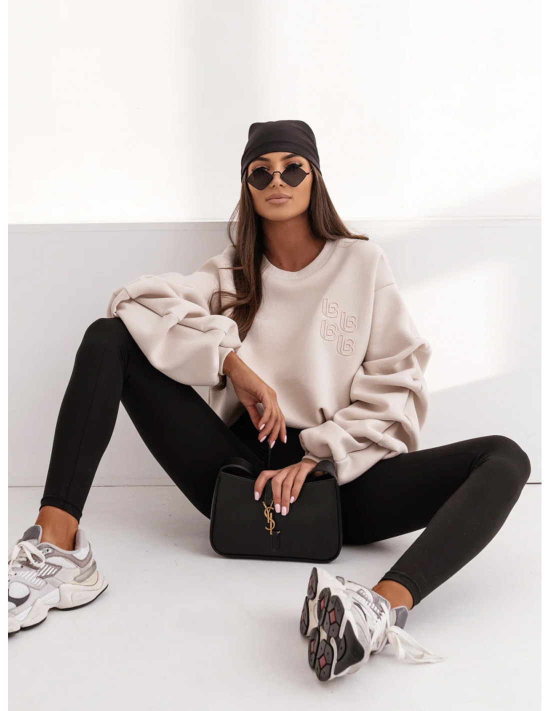 Bawełniana bluza dresowa oversize REMMA - beżowa