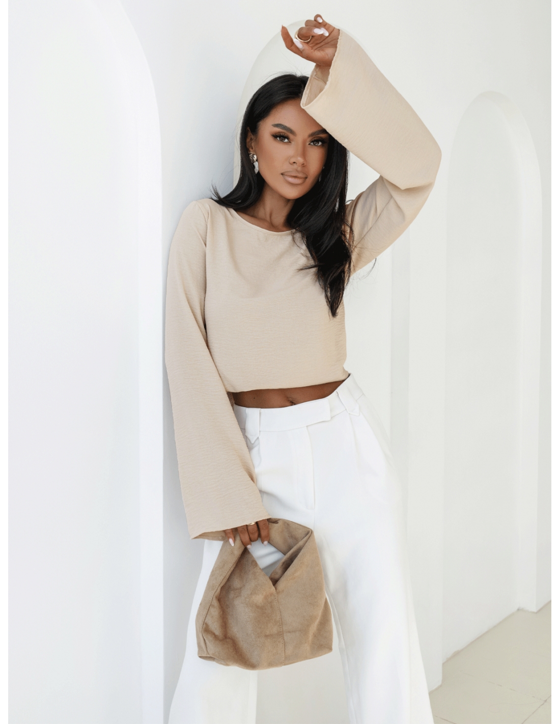 Bluzka z szerokimi rękawami MICHIE - beżowa