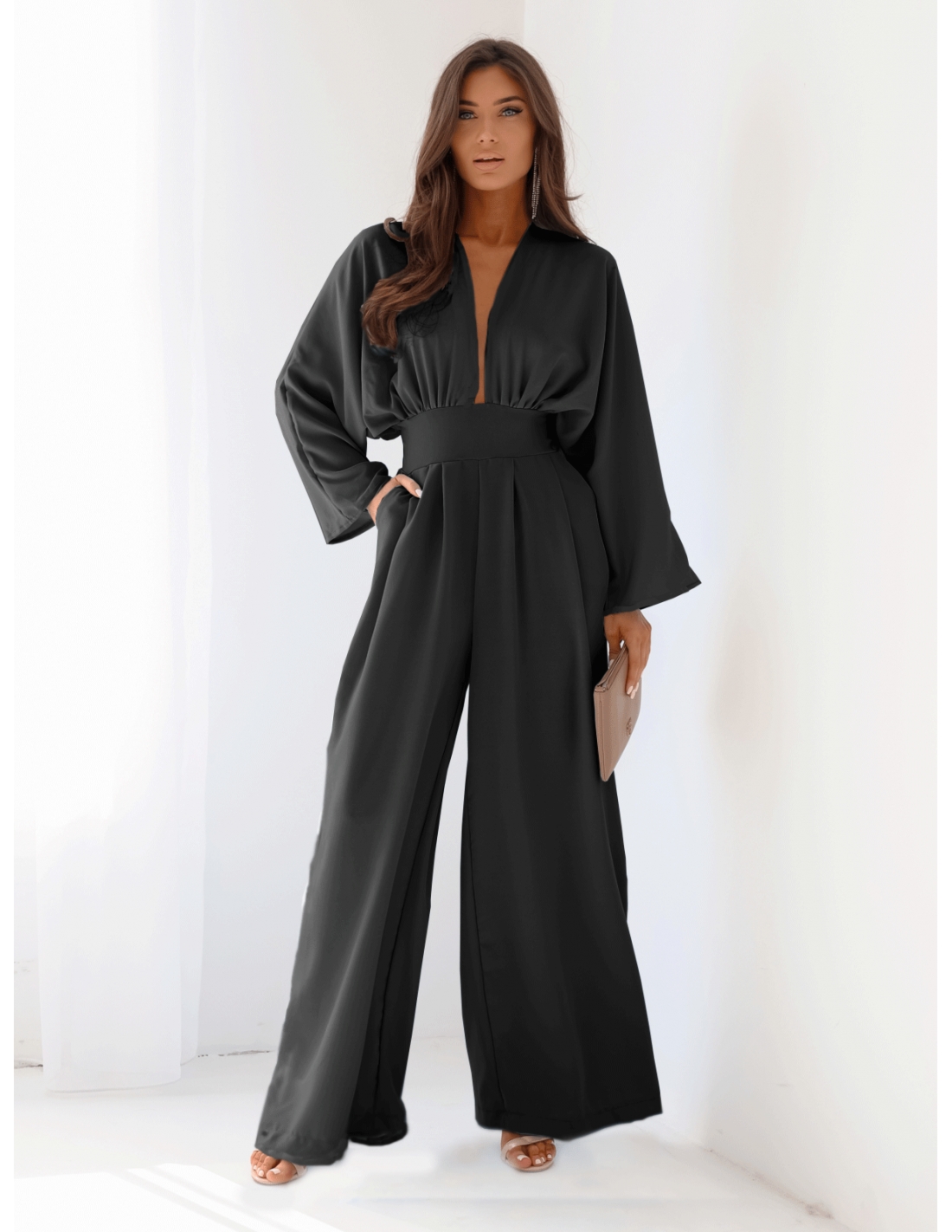 Kombinezon z szerokimi nogawkami LACEY - czarny