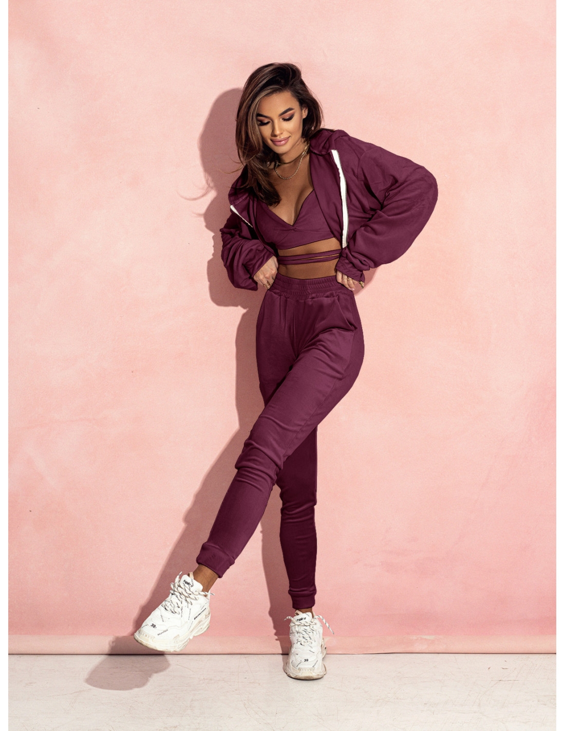 Welurowy komplet dresowy 3w1 LARS - bordowy