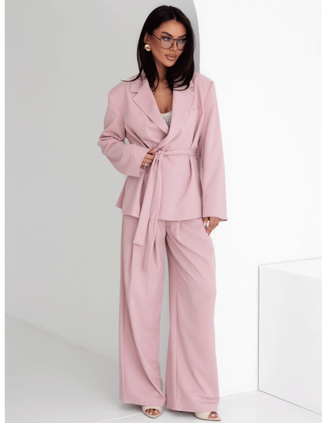 Elegancka marynarka z wiązaniem ADELL - brudny róż