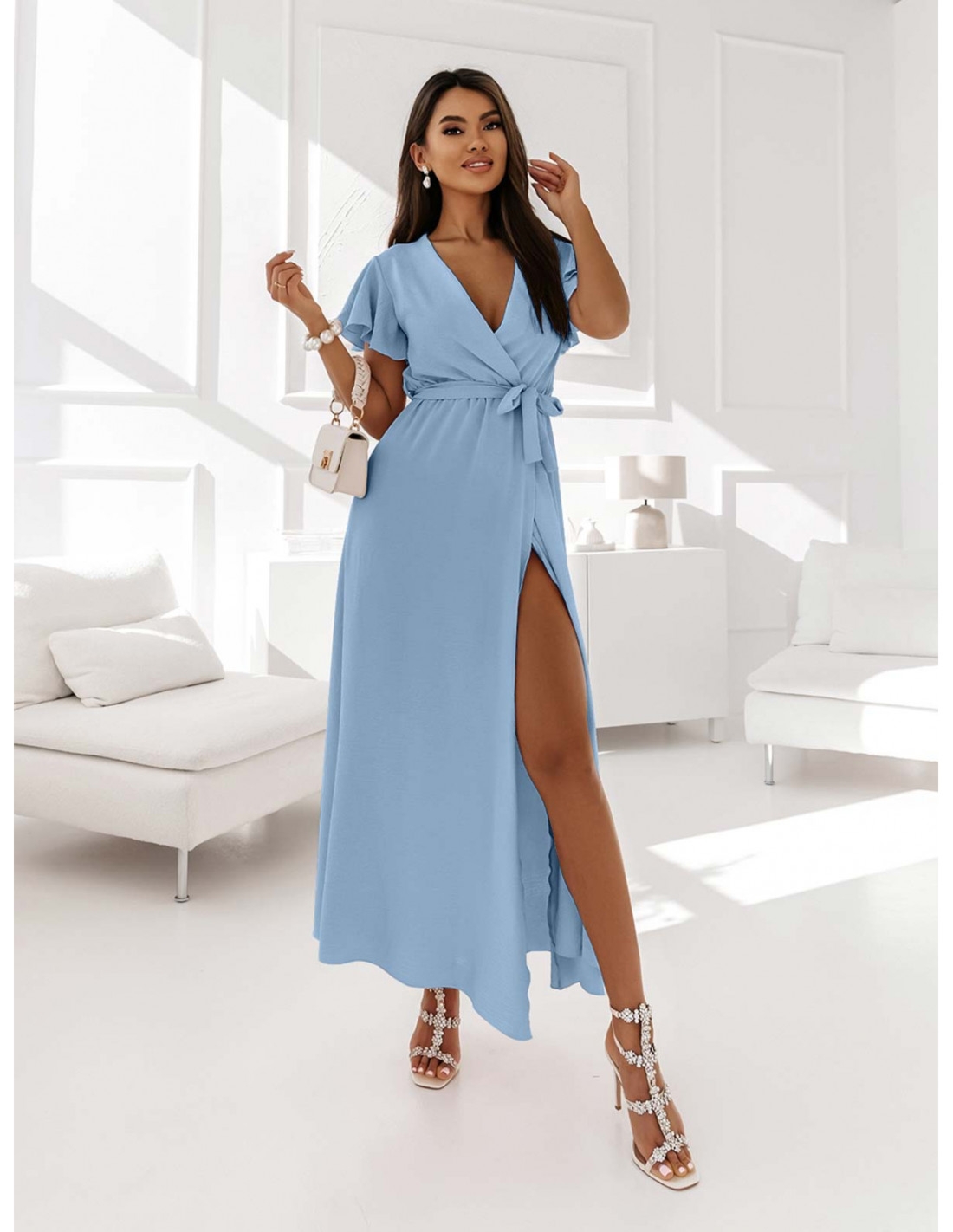 Elegancka sukienka maxi CAROLINE - błękitna