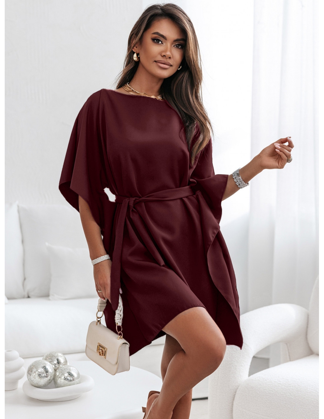 Kobieca sukienka nietoperz CANDICE - bordowa