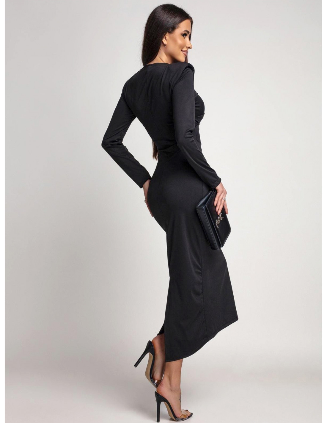 Sukienka maxi z ozdobną klamrą CASSARA - czarna