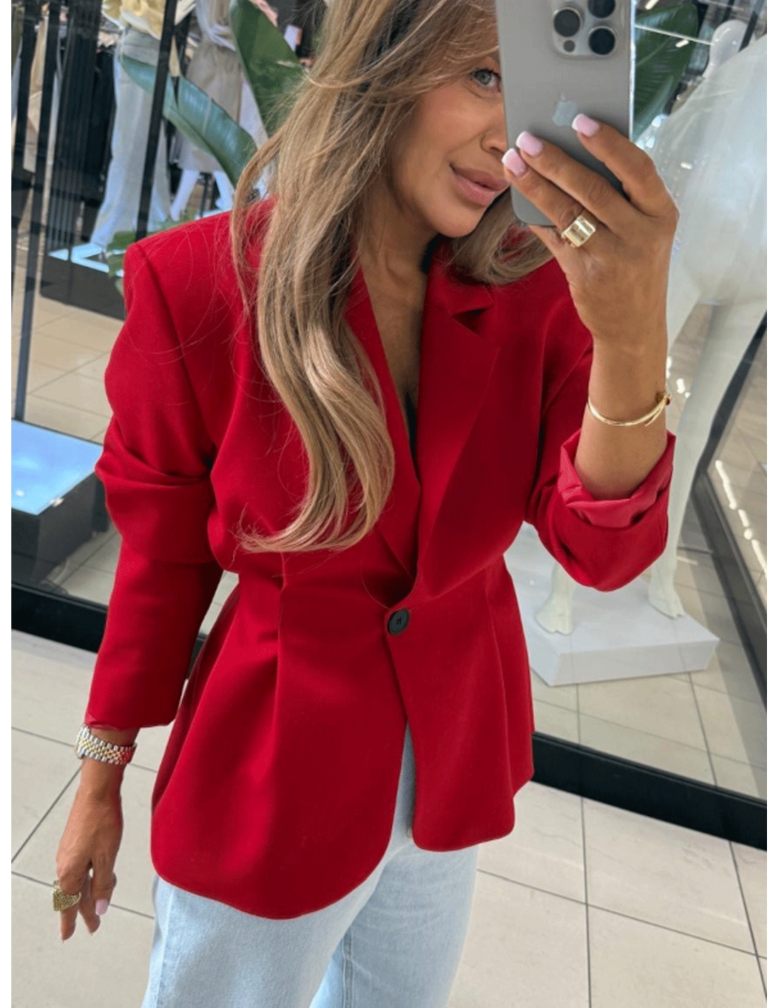 Taliowana marynarka z zakładkami SALINA - czerwona