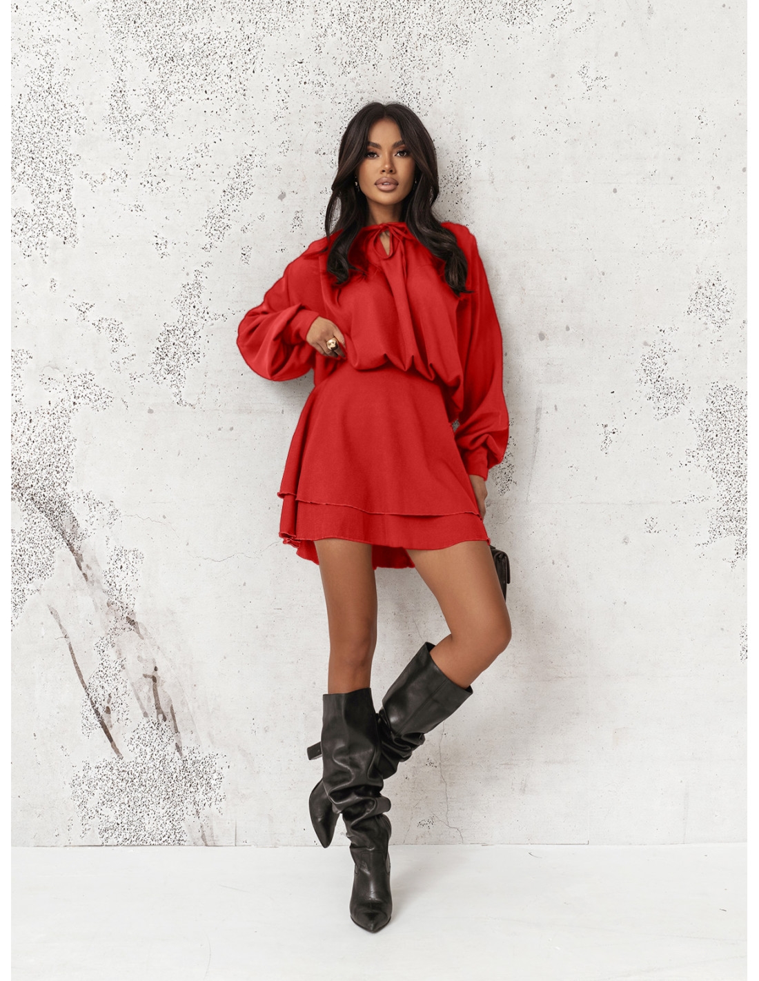 Rozkloszowana sukienka mini CLEO - czerwona