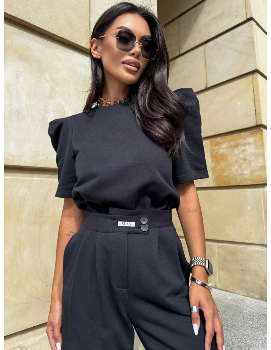 Bawełniany komplet bluzka ze spodniami XANDRA - czarny