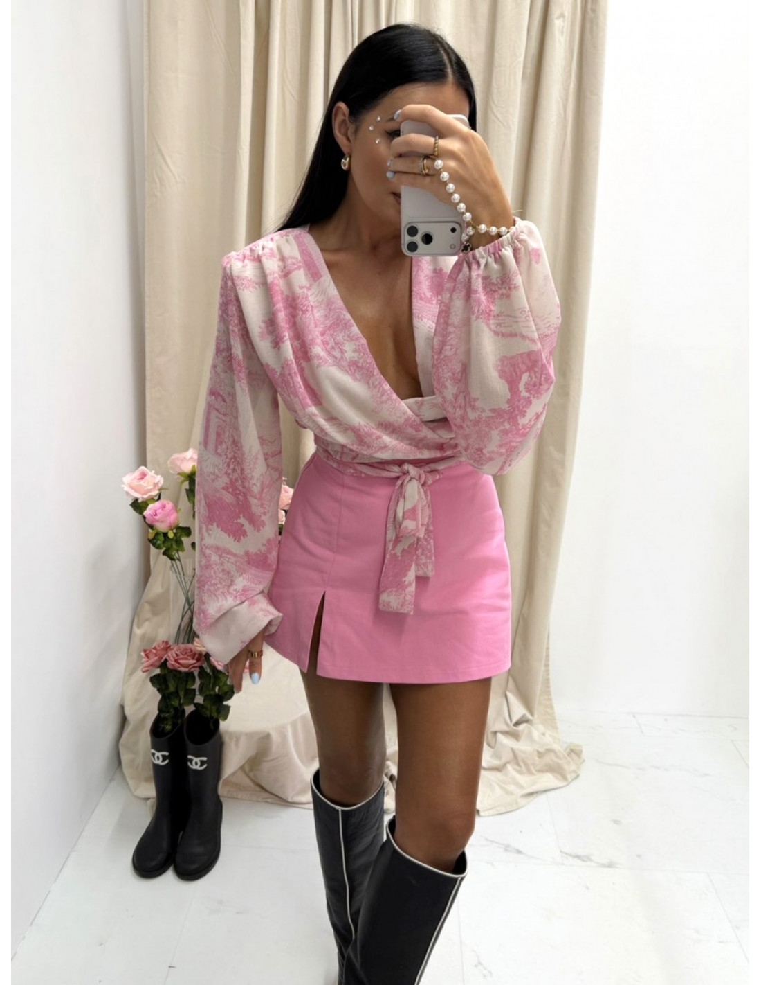 Wiskozowa przekładana bluzka w print ADERIA - wzór 2