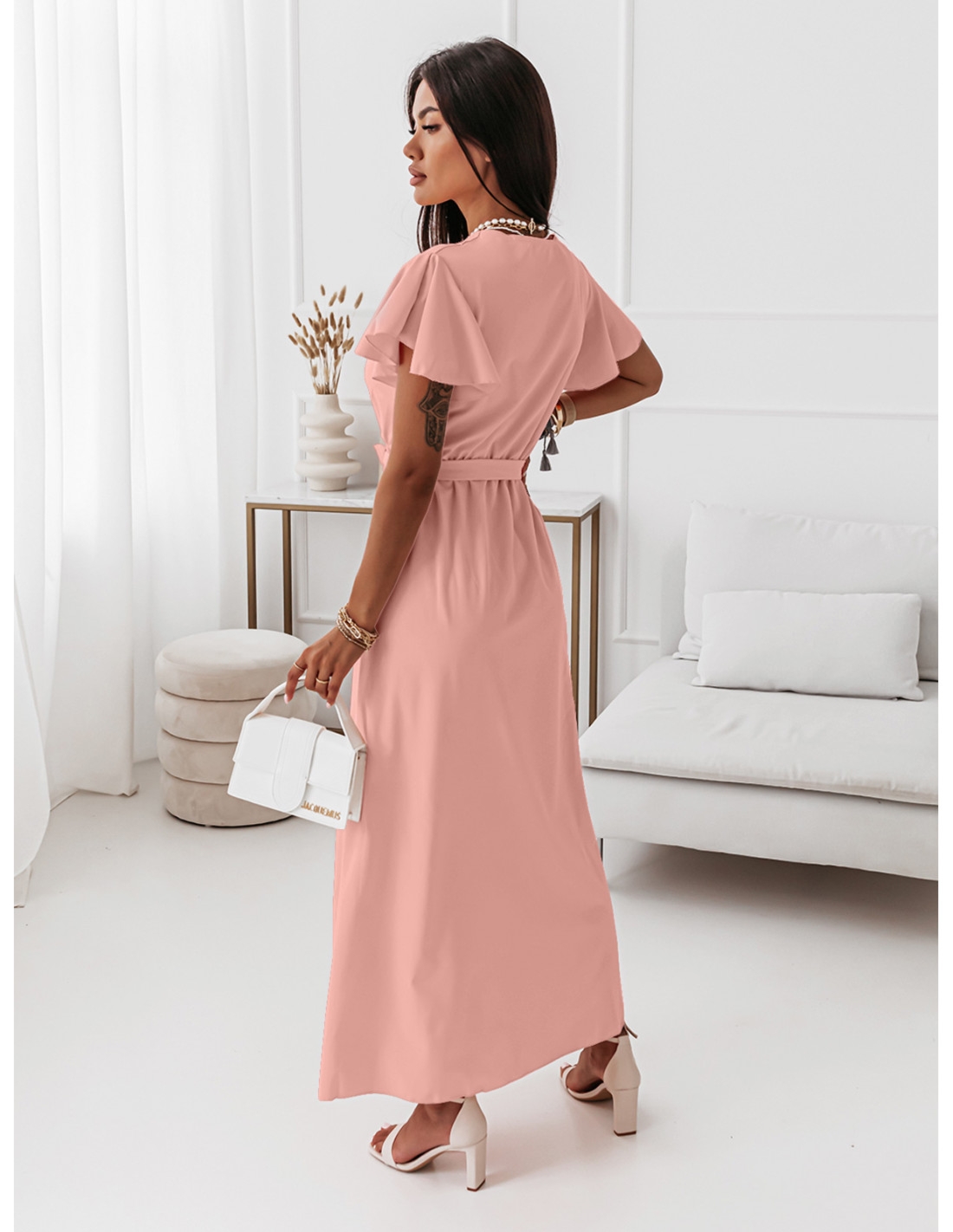 Elegancka sukienka maxi CAROLINE - pudrowy róż