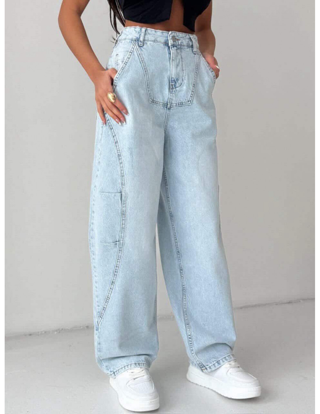 Spodnie jeansy z przeszyciami OZZY - jasny jeans