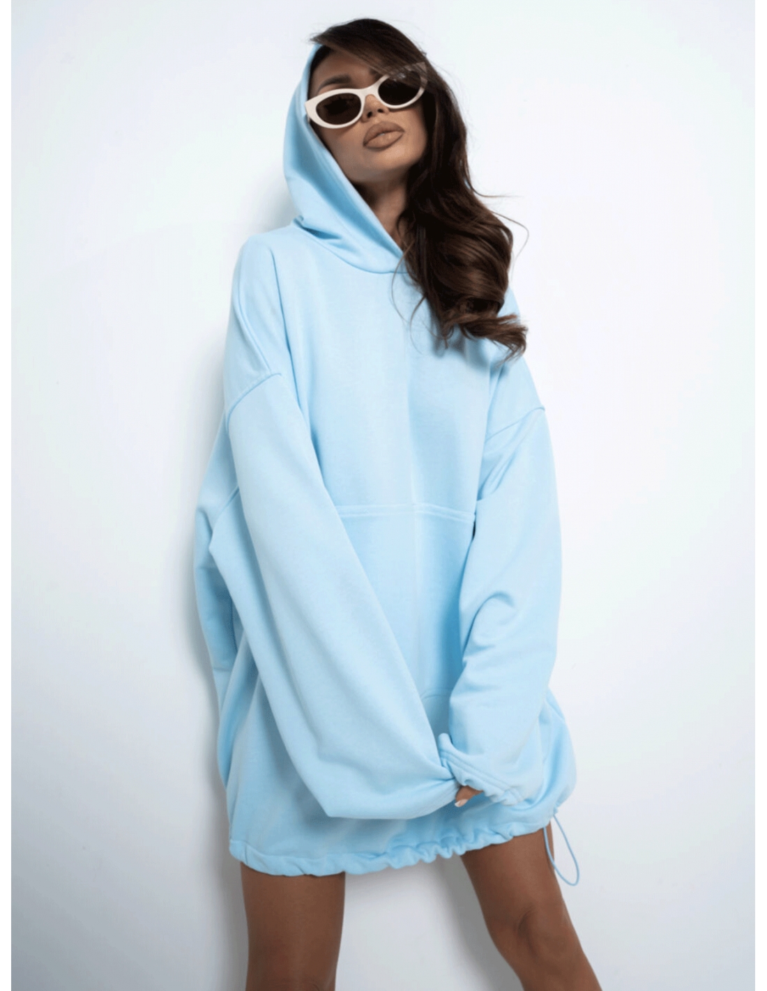 Bawełniana bluza dresowa oversize z kapturem PINKEY - błękitna