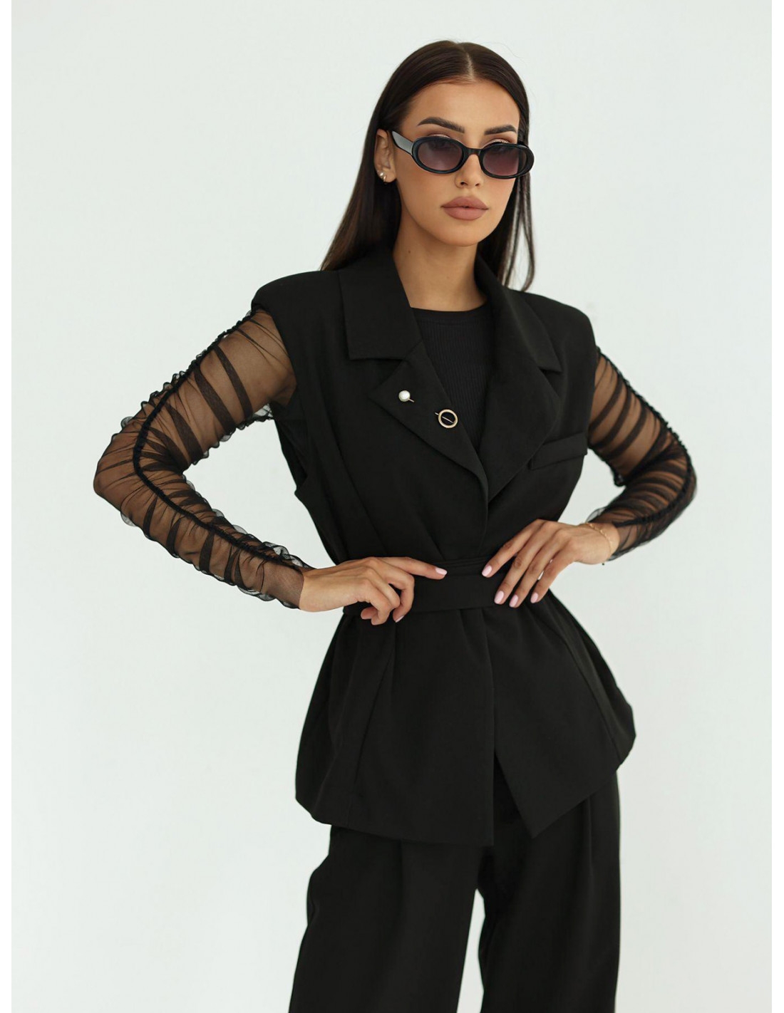 Stylowy komplet kamizelka i spodnie FAITH - czarny