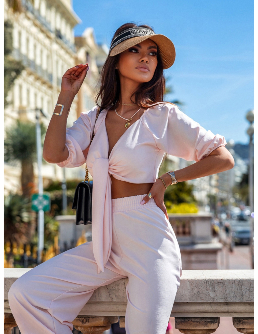 WP wiązany top - pudrowy róż