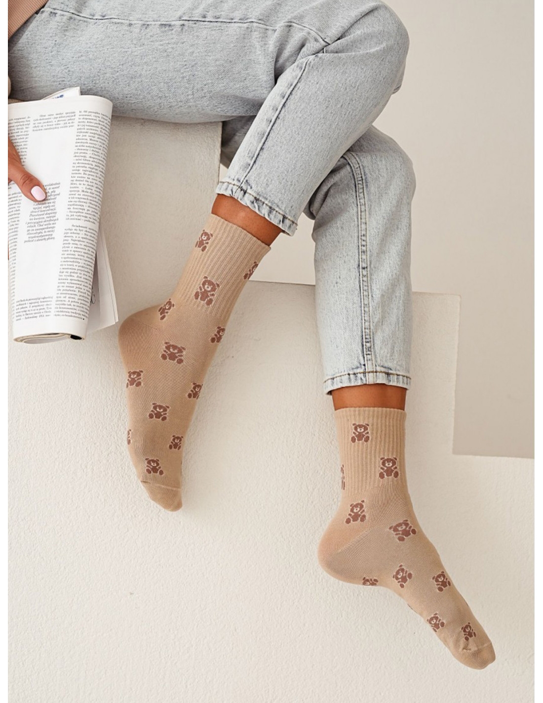 Skarpetki damskie MAŁE MISIE - beżowe