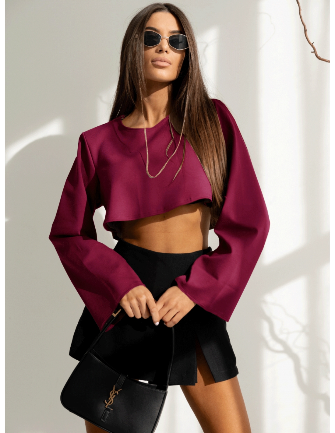 Pudełkowa bluzka crop top OPALINA - bordo