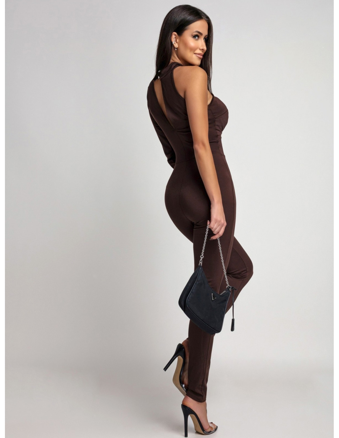 Asymetryczny kombinezon z wycięciami NOLTI - czekoladowy