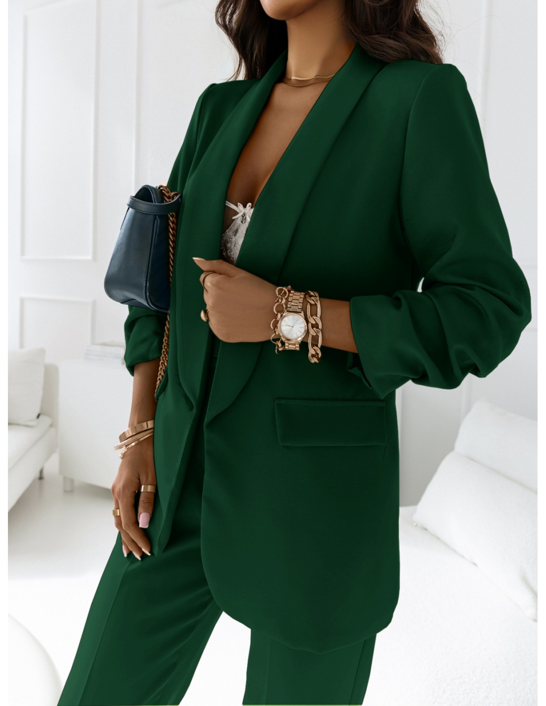Modny garnitur marynarka i spodnie NAJAT - butelkowa zieleń