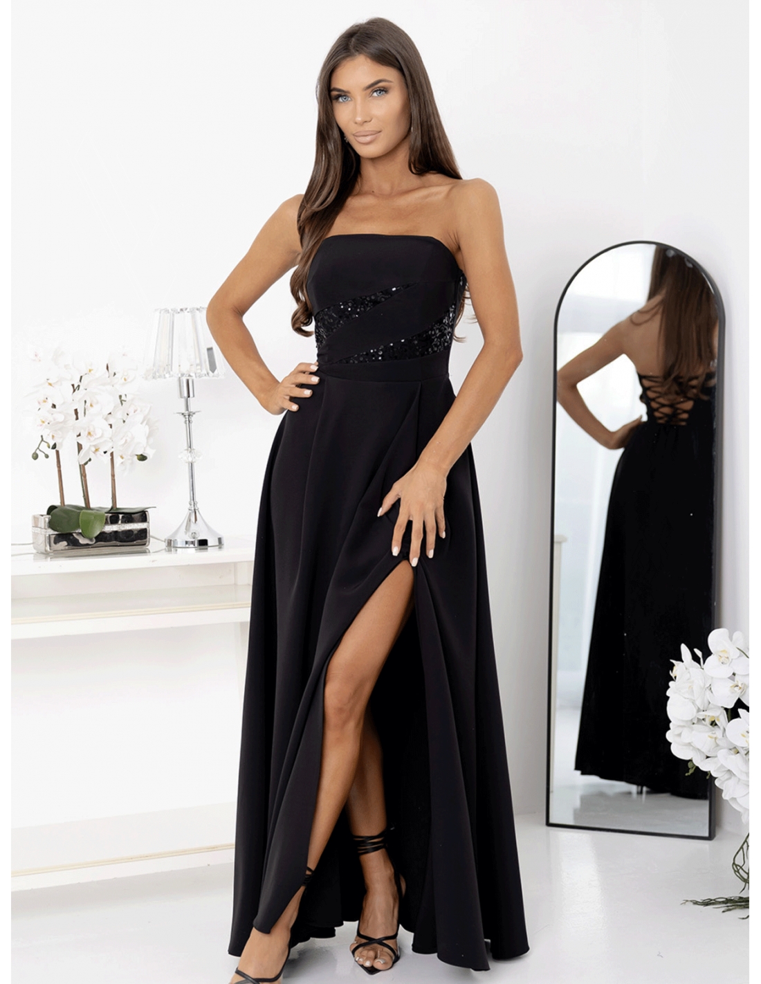 Sukienka maxi z odkrytymi ramionami DARIA - czarna